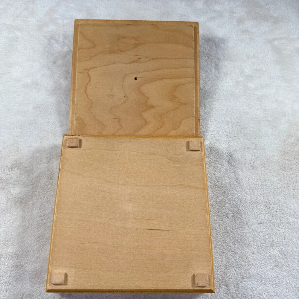 Vintage Wooden 4 Compartment Organizer Box with Lid Square Natural Wood Storage